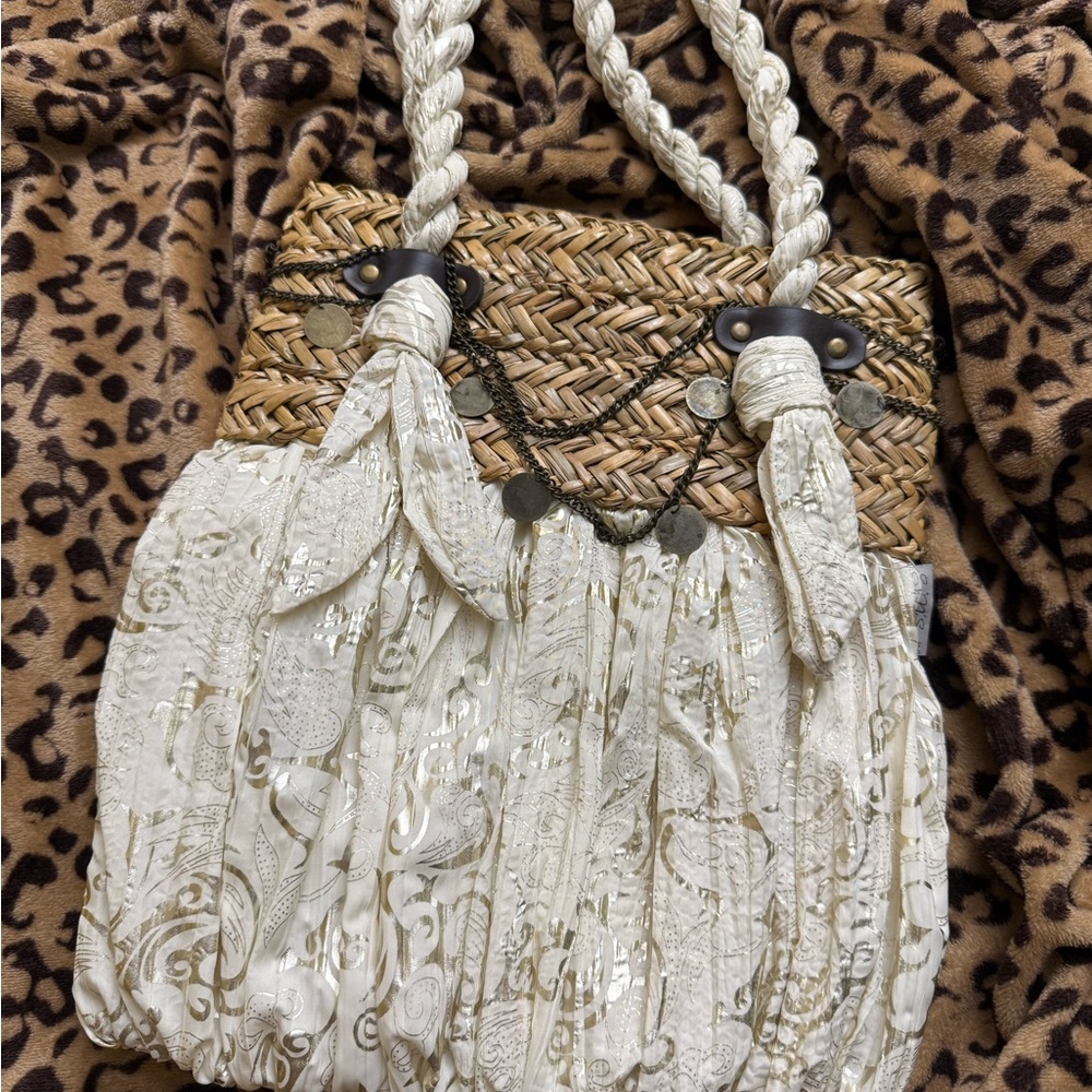 Chic Bohemian Cream and Tan Woven Tote Bag